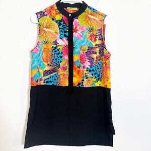 Versace jeans multicolor floral print crepe sleeveless top
